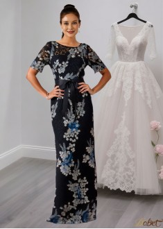 Floral Lace Embroidered Sheath Mother of the Bride Dress with Applique