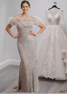 Embroidered Feather Mother of the Bride Dress – Sleeveless Sheath Gown