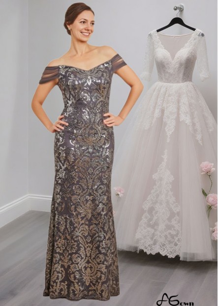 Lace Mother of the Bride Dress with Sequins and Beads – Floor Length Gown