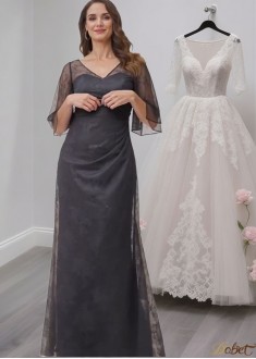 Lace V Neck Floor-Length Mother or Grandmother of the Bride Dresses