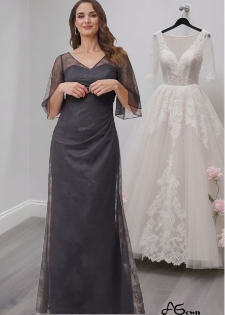 Lace V Neck Floor-Length Mother or Grandmother of the Bride Dresses