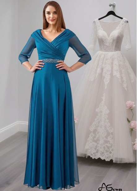 Chiffon V-Neck A-Line Mother of the Bride Gown with Beads and Pleats