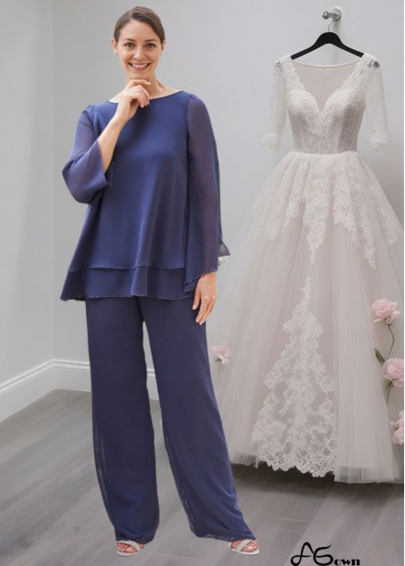 Asymmetric Long Sleeve Chiffon Mother of the Bride Pantsuit