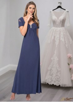 V-Neck Short Sleeves Chiffon Mother of the Bride Dress Floor-Length