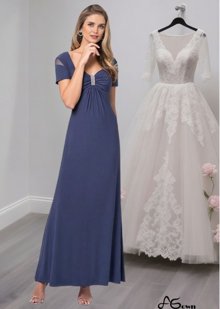 V-Neck Short Sleeves Chiffon Mother of the Bride Dress Floor-Length