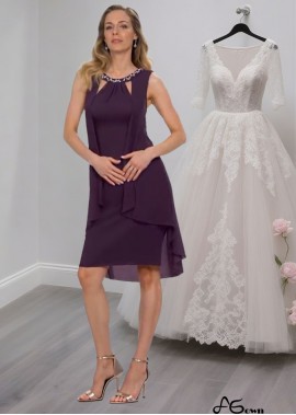 Grape Chiffon Beaded Cutout Knee-Length Mother of the Bride Dress