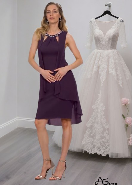 Grape Chiffon Beaded Cutout Knee-Length Mother of the Bride Dress