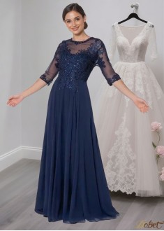 Lace Embroidered Chiffon A-Line Mother of the Bride Dress with Beads
