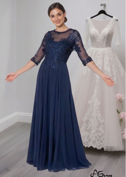 Lace Embroidered Chiffon A-Line Mother of the Bride Dress with Beads