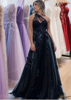 Sparkly One Shoulder Evening Dress for Teens 2025 – High Slit Lace Formal Gown