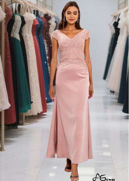 Ankle Length V Neck Chiffon Prom Dress with Lace Applique and Cap Sleeves