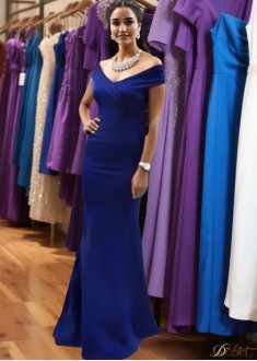 Off-the-Shoulder Satin Mermaid Evening Dress with Sweep Train