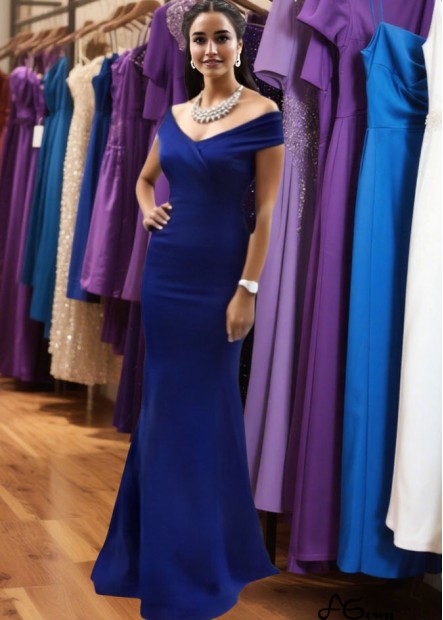 Off-the-Shoulder Satin Mermaid Evening Dress with Sweep Train