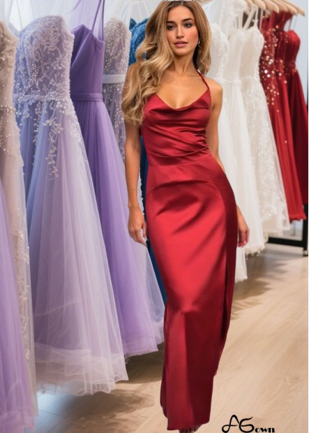 Spaghetti Straps Satin Long Prom Dress with Ruffles – A Line Evening Gown