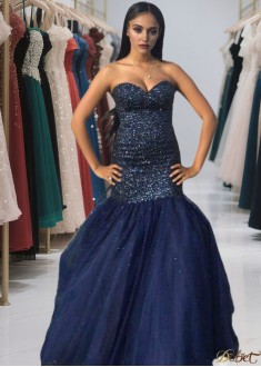 Sweetheart Beaded Mermaid Tulle Long Women Evening Dresses