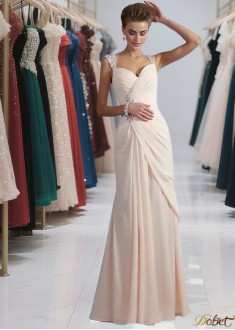 Elegant Chiffon Long Prom Evening Dress with Straps and Beaded Sheath Silhouette