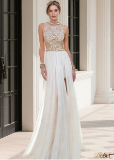 Halter Chiffon Lace Beach Wedding Dress Sweep Train
