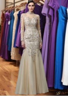 Sexy Mermaid Prom Evening Dress with Applique – High Neck Long Sleeve Gown