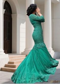 UK Mermaid Prom Evening Dresses – V Neck Gowns with Sweep Train