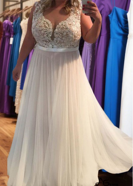 Plus Size Tulle A-Line Prom Evening Dress with Applique Online Sale