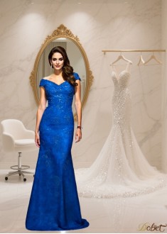 Lace Mermaid Mother of the Bride Evening Dress with V-Neck and Sweep Train