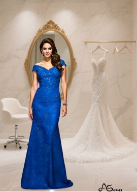 Elegant Lace Mermaid Mother of the Bride Evening Dress with V-Neck and Sweep Train