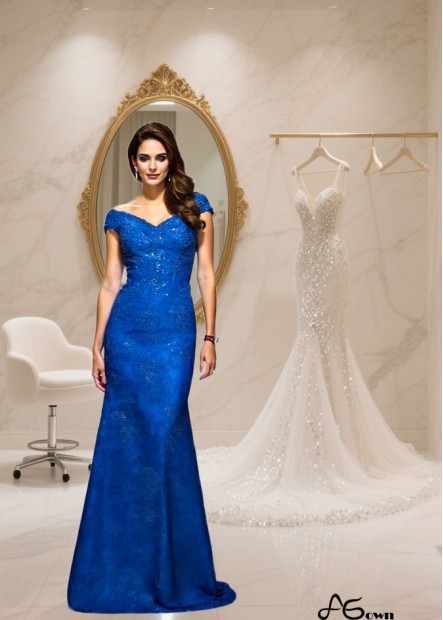 Elegant Lace Mermaid Mother of the Bride Evening Dress with V-Neck and Sweep Train