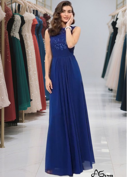 Sleeveless Lace Chiffon A-Line Long Prom Evening Dress with Ruched
