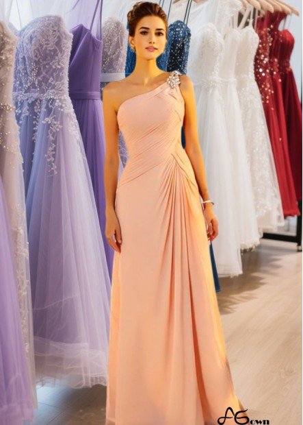 One Shoulder Chiffon Long Prom Dress – Prom Gowns with Beading