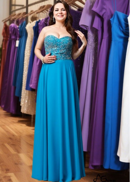 Plus Size Chiffon Sweetheart Beaded A-Line Prom Evening Dress – Floor Length