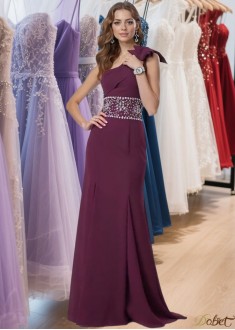 One Shoulder Chiffon Prom Dress UK – Evening Gowns With Beaded