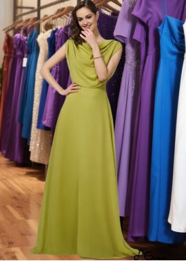 Long Chiffon Prom Evening Dress with Pleated A-line Silhouette and Sweep Train