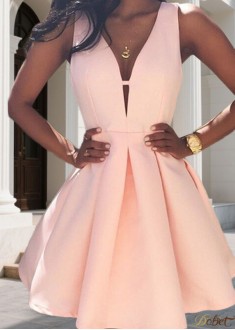 Short Satin Homecoming Prom Dresses – V Neck A Line Mini Party Dress