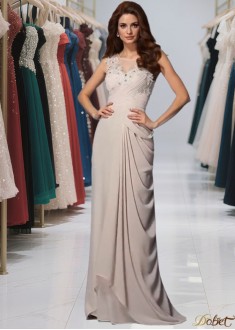 Sexy Chiffon Bateau Neck Mermaid Prom Evening Dress with Lace & Sweep Train