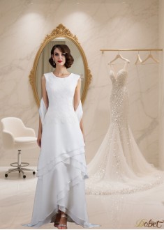 White Chiffon Sleeveless Mother of the Bride Dress - Sheath Evening Gown