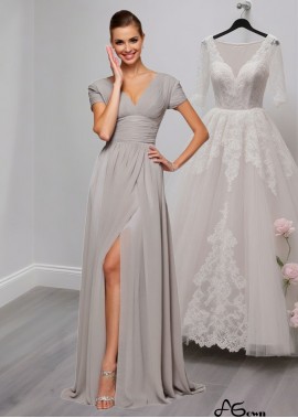 V-Neck Mother of the Bride Evening Dress – Floor Length A-Line with Short Sleeves