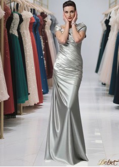 Sexy Off-the-Shoulder Silk Satin Sheath Evening Dress – Elegant Floor-Length Gown