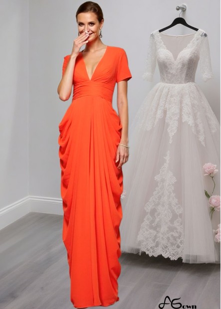 Chiffon V-Neck Floor-Length Mother of the Bride Evening Dress with Pleats
