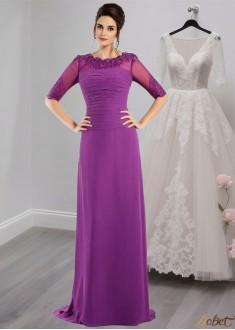 Elegant Chiffon Scoop Neck Sexy Mother of the Bride Dress with Appliqué and Sweep Train