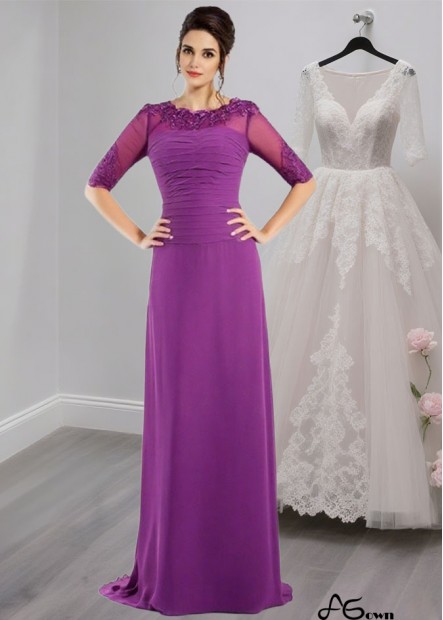 Elegant Chiffon Scoop Neck Sexy Mother of the Bride Dress with Appliqué and Sweep Train