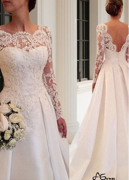 Lace Embellished Wedding Dress – Long Sleeves Ball Gown with Court Train