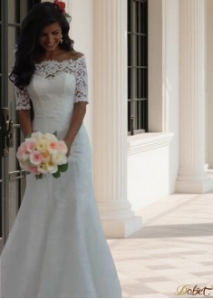 Off-The-Shoulder Lace Mermaid Wedding Dress with 1/2 Sleeves Bridal Gown