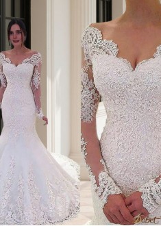 V Neck Mermaid Lace Wedding Dress