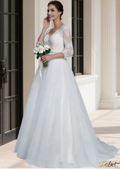 V Neck Tulle Lace Wedding Dress