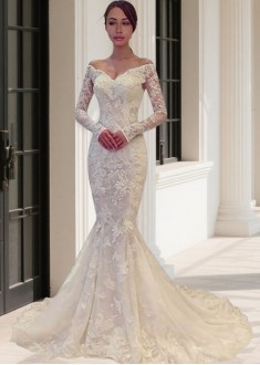 Lace Off-the-Shoulder Mermaid Wedding Dress