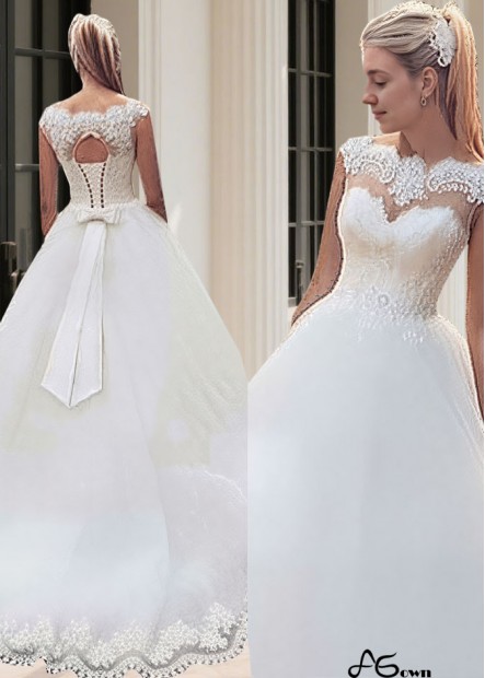 Sleeveless Bateau Neck Tulle Ball Gown Wedding Dress with Train