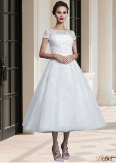 Beaded Tulle Tea-Length A-Line Wedding Dress