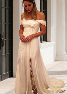 Off-the-Shoulder Chiffon Ruffles A-Line Sweep Train Wedding Dress