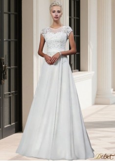 Sheer Neck Chiffon Empire Waist Wedding Dress
