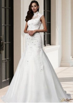 High Neck Beaded Organza Mermaid Wedding Dress